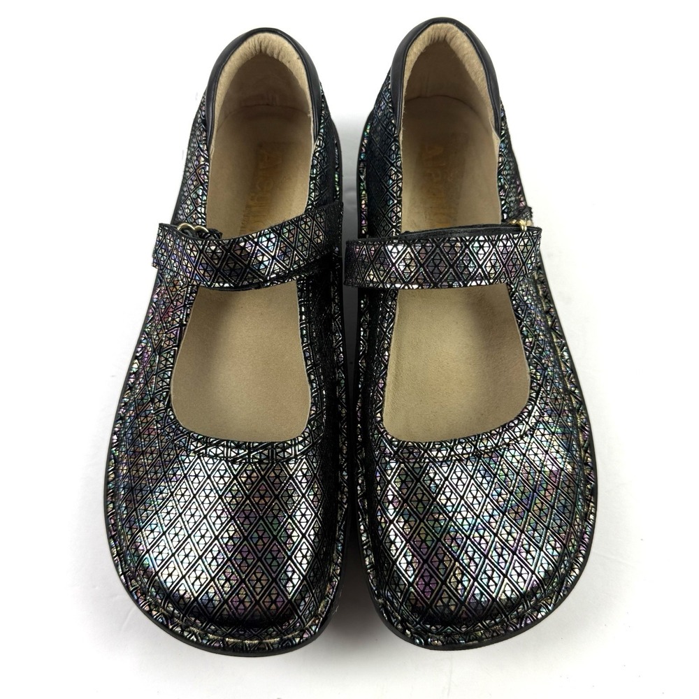 Alegria Holographic Black Mary Jane Moccasins